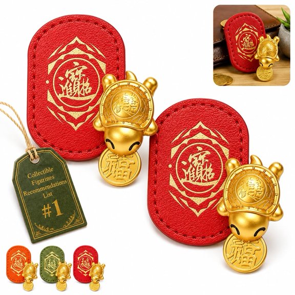 Lucky Turtle Wallet Charm Handmade Golden Turtle Charm Feng Shui Amulet | Compact Coin Biting Accent Design Meaning Talisman with Leather Sleeve Home Birthday Keepsake Ornaments Protection Gift Set