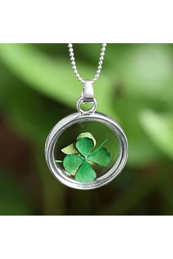 Lucky U Green Clover Leaf Glass Necklace