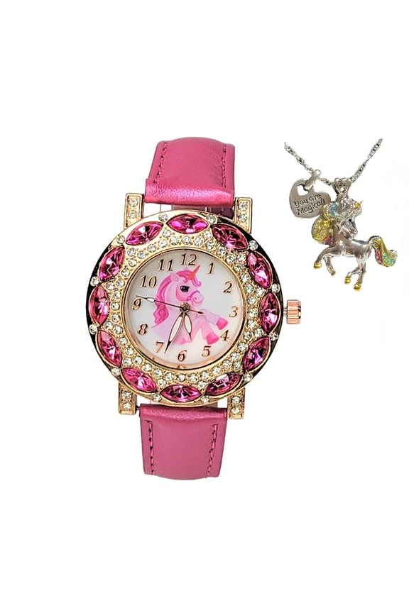 Pink Leather Wristwatch Gift Set for Women
