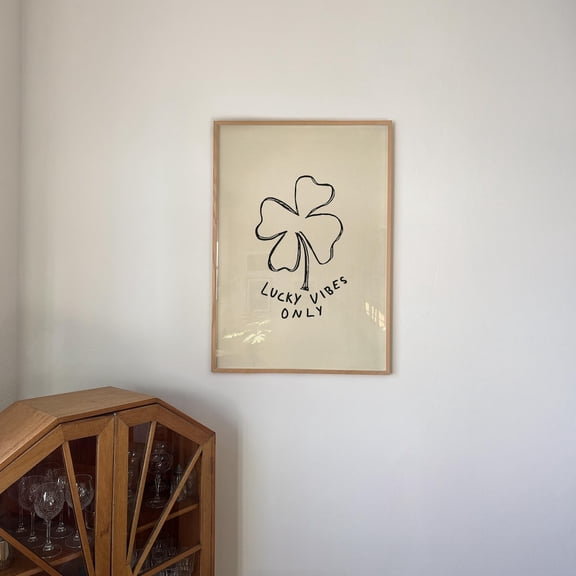 Lucky Vibes Only Art Clover Wall Decor Preppy Aesthetic Bedroom Poster, Unframed Paper Poster 8x10in