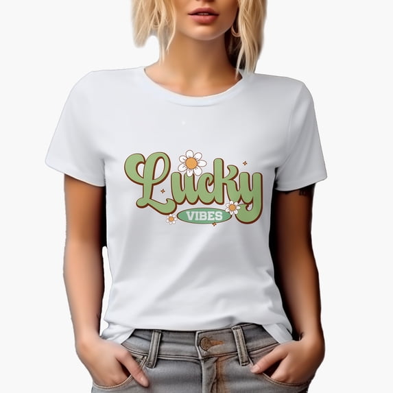 Lucky Vibes, St. Patrick's Day, White T-Shirt, Large