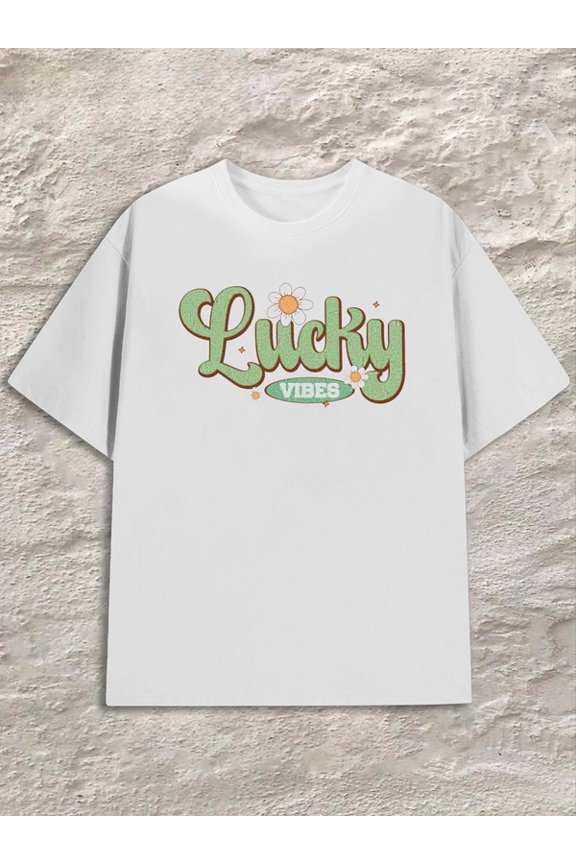 Lucky Vibes Tee men white Fashionable, printed, machine washable Fashion Unisex Shirt Crewneck tshirts Funny Unisex Shirt Printed tshirts