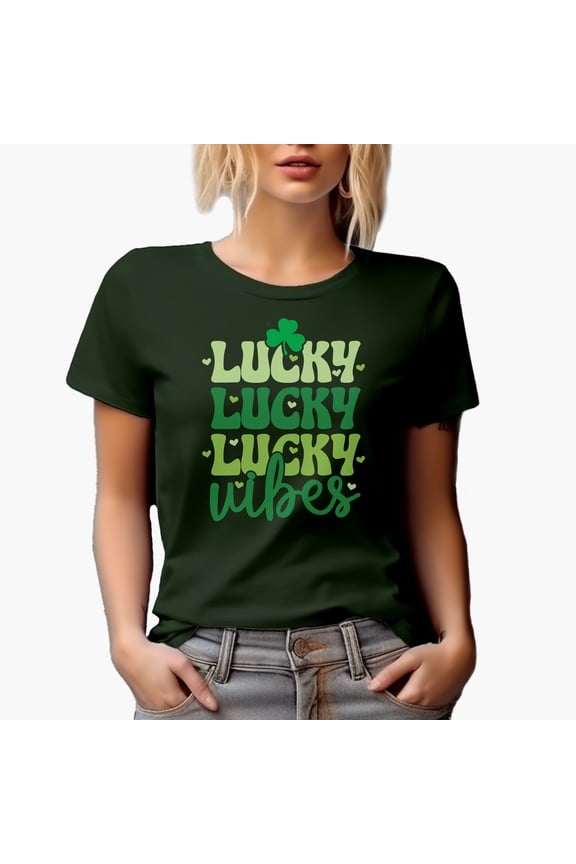 Lucky Vibes with Shamrock Leaf, St. Patrick's Day, Military Green T-Shirt, XL