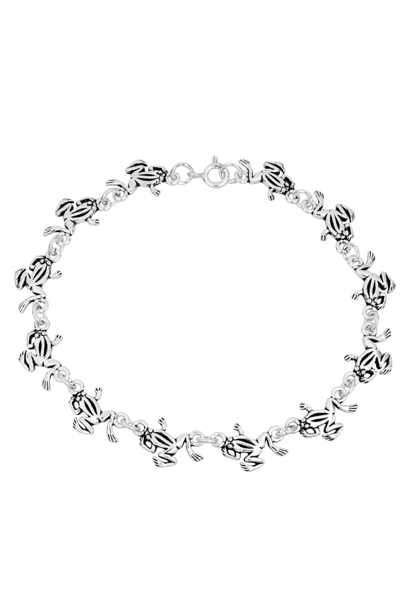 Lucky Whimsical Frog Toads Link Sterling Silver Bracelet