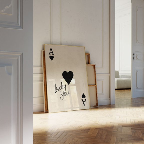 Lucky You Ace Of Hearts Preppy Room Restroom Quote Poster Art, Unframed Poster