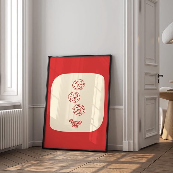 Lucky You Dice Wall Art, Retro Red Quote Decor, Unframed Paper Print Size 8x12