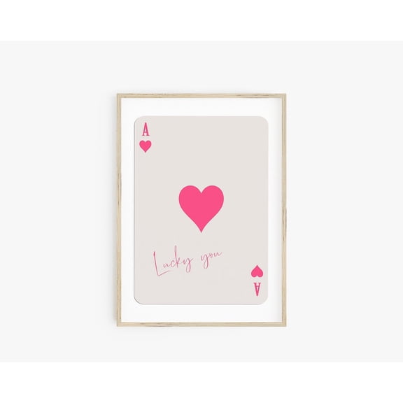 Lucky You Pink Ace Of Hearts Playing Card Retro Preppy Porch Display Unframed Paper Print