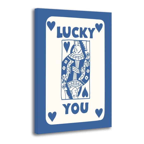 Lucky You Playing Card Vintage Blue Queen of Hearts Picture Print Wall Art Poster Painting Canvas Posters Artworks Gift Room Aesthetic 24x36inch(60x90cm)