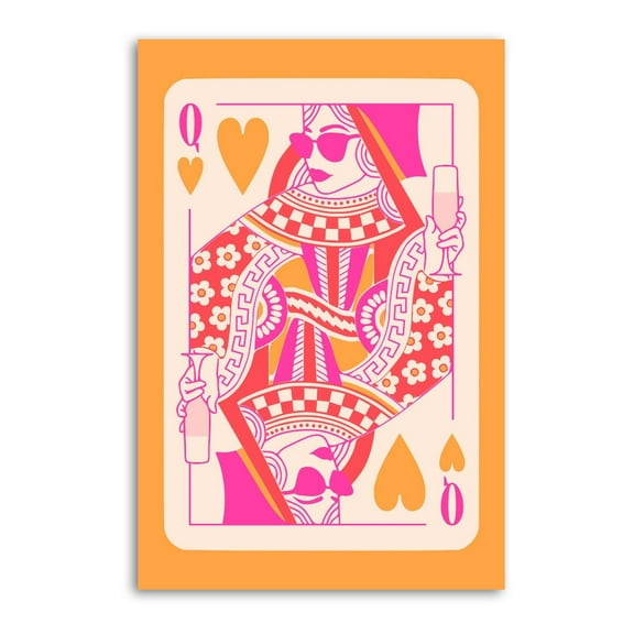 Lucky You Playing Card Vintage Orange Queen of Hearts Art Poster Canvas Painting Decor Wall Print Photo Gifts Home Modern Decorative Posters 24x36inch(60x90cm)