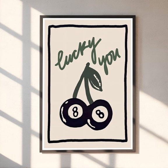 Lucky You Poster – Retro 8-Ball Cherry Art Poster, Quirky Vintage Aesthetic Wall Decor Li-T11-252, Unframed Poster Size 8x12