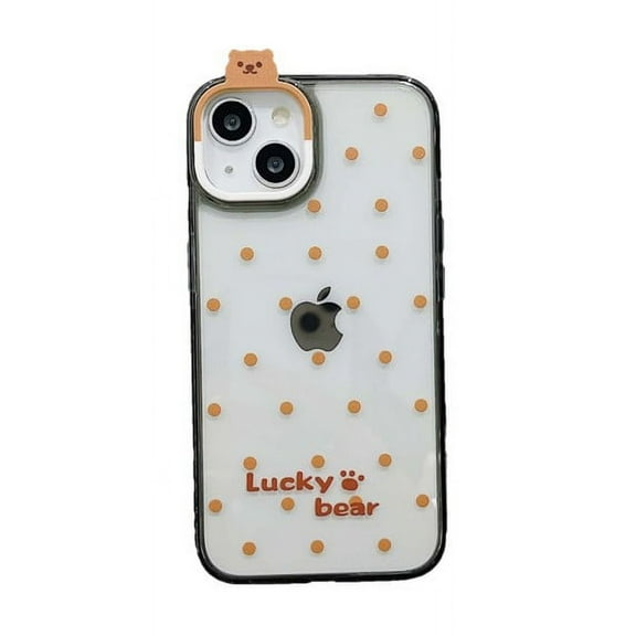 Lucky bear happy couple back cover phone case for iphone 13 14 pro max 15 promax 3D cartoon cute fundas