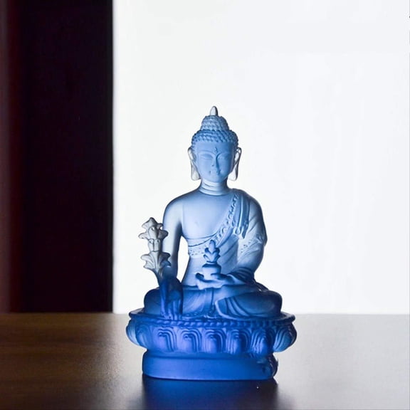 Lucky buddha,Buddha statue, Craft resin imitating colored glaze medicine master Buddha portable small Buddha statue of medicine master colored glaze light Tathagata ornaments