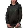 thumbnail image 1 of Lucky feat. a Shamrock Leaf, St. Patrick's Day Merch Gift, Black Hooded Sweatshirt or Hoodie, 3XL, 1 of 5