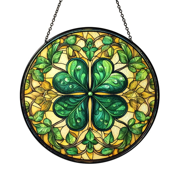 Lucky four-leaf clover stained-glass effect suncatcher, Irish décor for St. Patrick’s Day