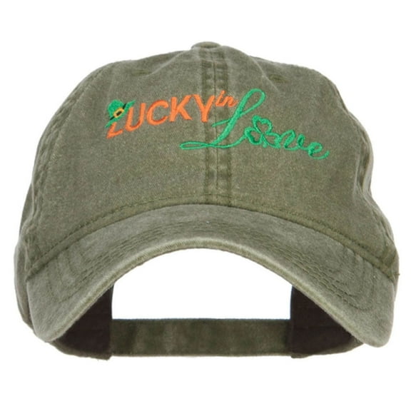 Lucky in Love Embroidered Washed Cap - Olive OSFM