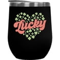 thumbnail image 1 of Lucky with Heart-Shaped Shamrock Leaves Art, St. Patrick's Day Merch Gift, Black 12oz Wine Tumbler, 1 of 1