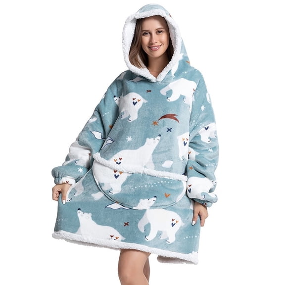 LuckyApr Wearable Blanket,Hoodie Blanket Oversized Sherpa Blanket for Adult(Bear)