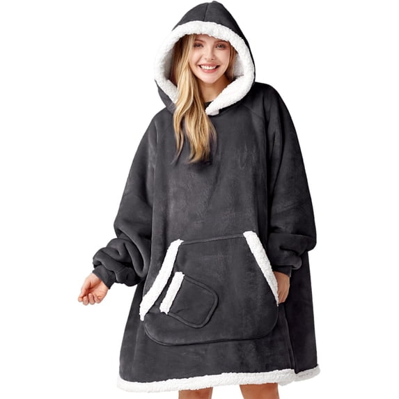 LuckyApr Wearable Blanket,Hoodie Blanket Oversized Sherpa Blanket for Adult(Dark Gray)