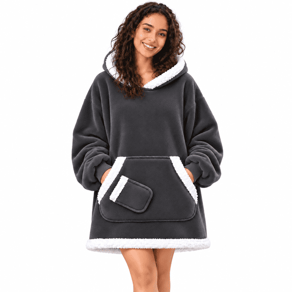 LuckyApr Wearable Blanket,Hoodie Blanket Oversized Sherpa Blanket for Adult(Dark Gray)