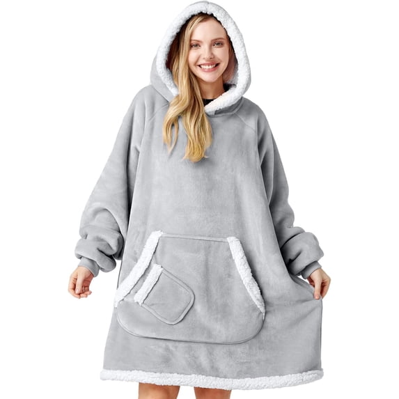 LuckyApr Wearable Blanket,Hoodie Blanket Oversized Sherpa Blanket for Adult(Gray)