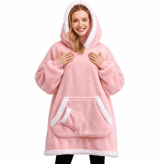 LuckyApr Wearable Blanket,Hoodie Blanket Oversized Sherpa Blanket for Adult(Pink)