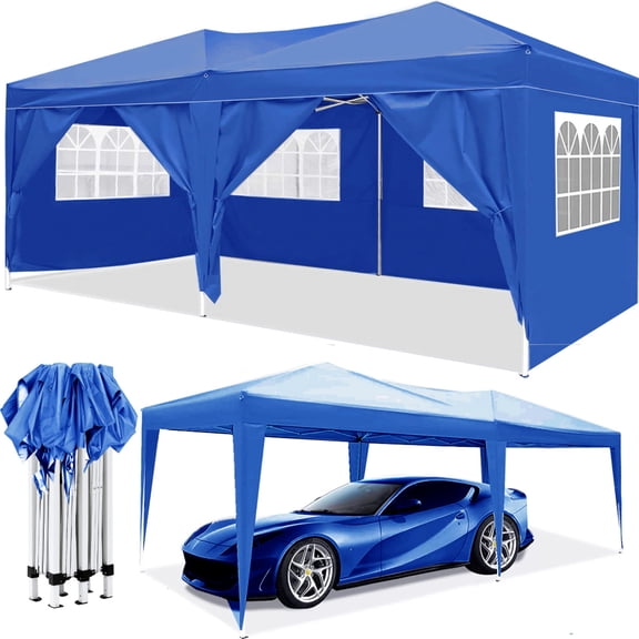LuckyNote 10'x20' EZ Pop Up Canopy, Outdoor Portable Party Folding Tent with 6 Removable Sidewalls, Carry Bag & 4 Weight Bags