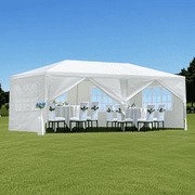 LuckyNote 10x20 Foot Outdoor Party Tent, White Canopy Gazebo with 6 Removable Sidewalls & Windows for Wedding Garden Event