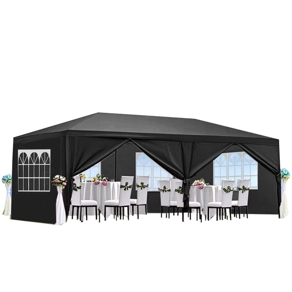 LuckyNote 10x20ft Large Outdoor Canopy Tent with 6 Sidewalls for Events and Gatherings Black