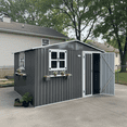 thumbnail image 1 of LuckyNote 10x8 FT Metal Storage Shed with Window & Flower Rack, Lockable Double Doors, Waterproof Garden Shed for Backyard Patio, Gray, 1 of 19