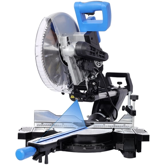 LuckyNote 12-Inch Dual Bevel Sliding Miter Saw with Laser Guide, 80T Blade, 15A Motor, 4.2"x13" Cutting Capacity Black+Blue