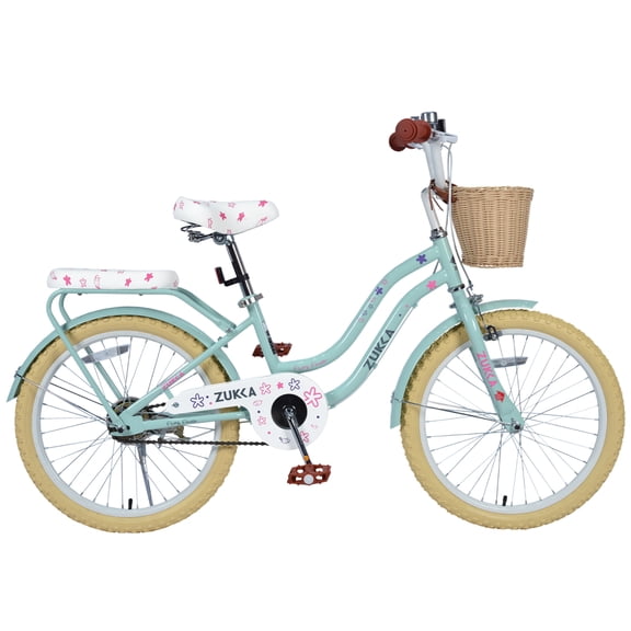 LuckyNote 20 Inch Bike with Basket, Carbon Steel Frame, Single Speed, Front Caliper + Rear Band Brake, Green