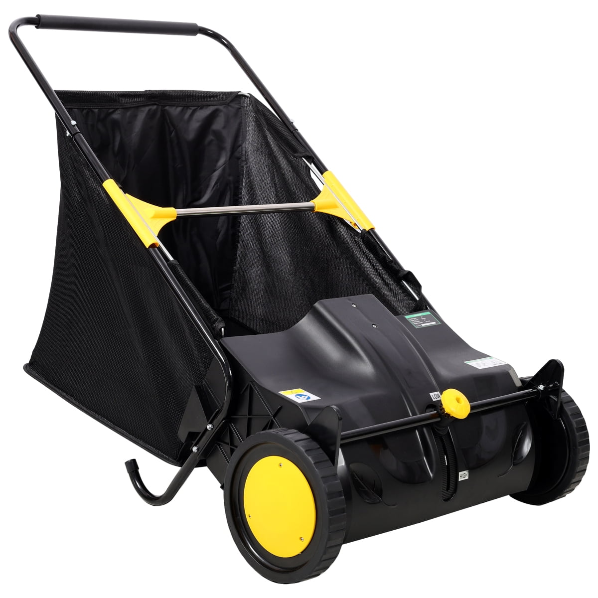 LuckyNote 21" Hand Push Lawn Sweeper, 3.5 cu. ft Leaf & Grass Collector Bag, 4 Brushes, Adjustable Brush Height for Yard Garden Debris, Black