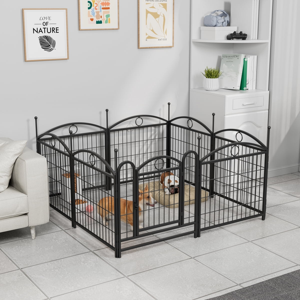 LuckyNote 24" Dog Playpen 8-Panel Metal Pet Fence w/ Door, Heavy Duty Indoor Outdoor Exercise Pen, Foldable DIY Enclosure for Small Large Dogs, Rust-Resistant Black