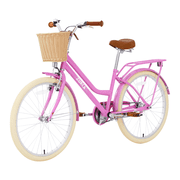 LuckyNote 24 Inch Bike, Steel Frame, Single Speed, Front V Brake + Rear Coaster Brake, Pink