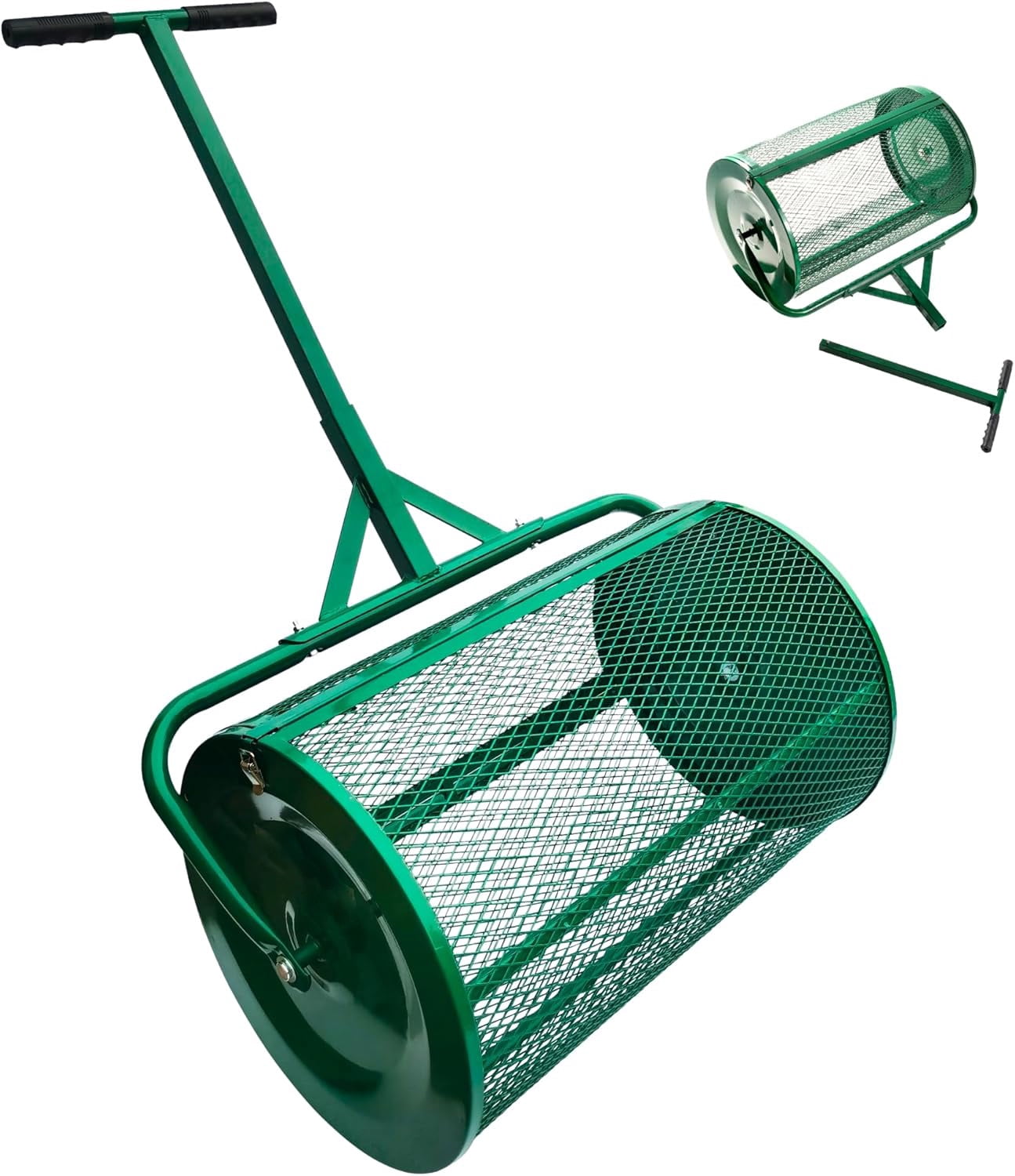LuckyNote 24 Inch Compost and Peat Moss Spreader Roller, Top Soil Sand Manure Mulch Spreader, Lawn Top Dressing Garden Spreader, Green