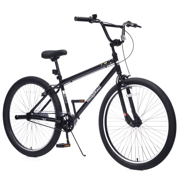 LuckyNote 26 Inch Freestyle Bike for Teens Steel Frame Single Speed with 2 Pegs Black