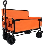 LuckyNote 3-in-1 Convertible Wagon with Seat, Heavy Duty Folding Collapsible Cart 500 lbs Load, All Terrain Wheels Utility Wagon for Outdoor, Orange