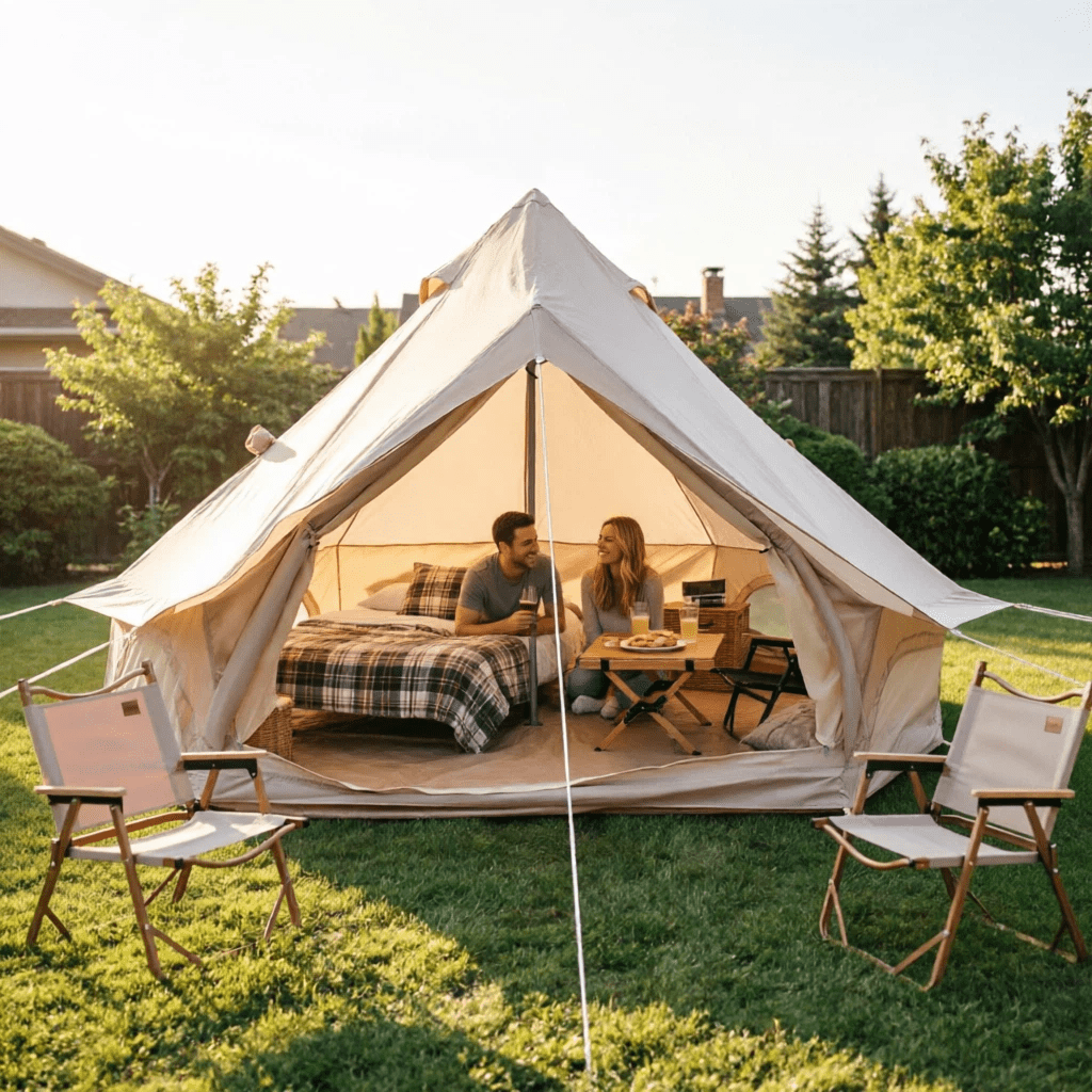LuckyNote 4 Season Bell Tent 9.8 FT, Beige Waterproof Glamping Yurt Tent with Stove Jack, Fits 4 People Family Camping, Beige