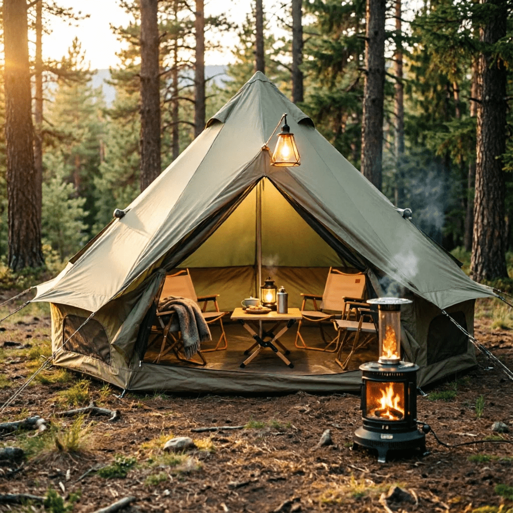 LuckyNote 4 Season Bell Tent 9.8 FT, Green Waterproof Glamping Yurt Tent with Stove Jack, Fits 4 People Family Camping, Green