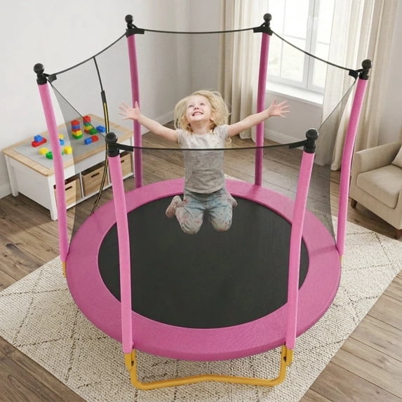 LuckyNote 5.5 FT Kids Trampoline with Safety Net, Indoor Outdoor Toddler Trampoline with Enclosure, U-Shaped Stable Legs, Foam Padded Poles