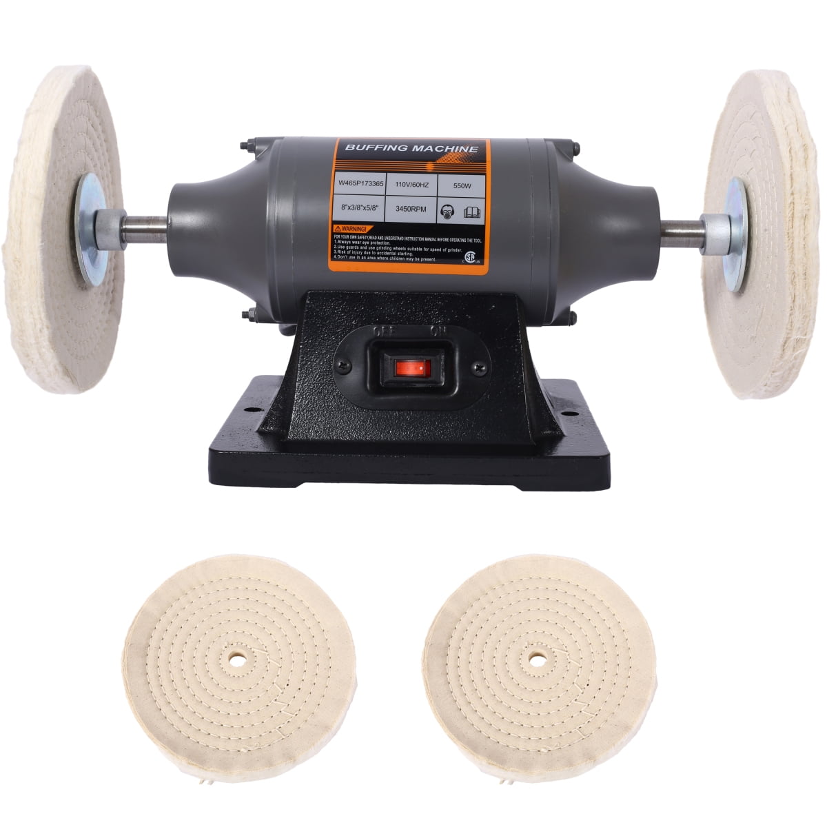 LuckyNote 8‑Inch Bench Buffer Polisher, 550W 3450RPM Benchtop Grinder with 4 Polishing Wheels, CSA Certified for Metal Wood Plastic, Gray