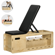 LuckyNote Adjustable Weight Bench with Storage Rack & Resistance Bands, Wood Incline Workout Bench for Home Gym Strength Training