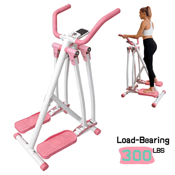 LuckyNote Air Walk Elliptical Machine, Foldable Cardio Trainer Glider for Low-Impact Full-Body Workout with LCD Display, Ideal for Home Gym, Pink