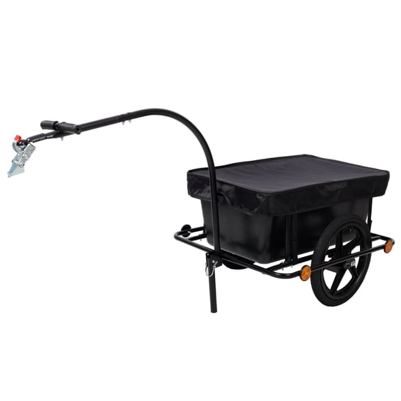 LuckyNote Bike Cargo Trailer with Support Bar, 900D PVC Waterproof Cover, Removable Box, Utility Wagon for Shopping Camping, Black
