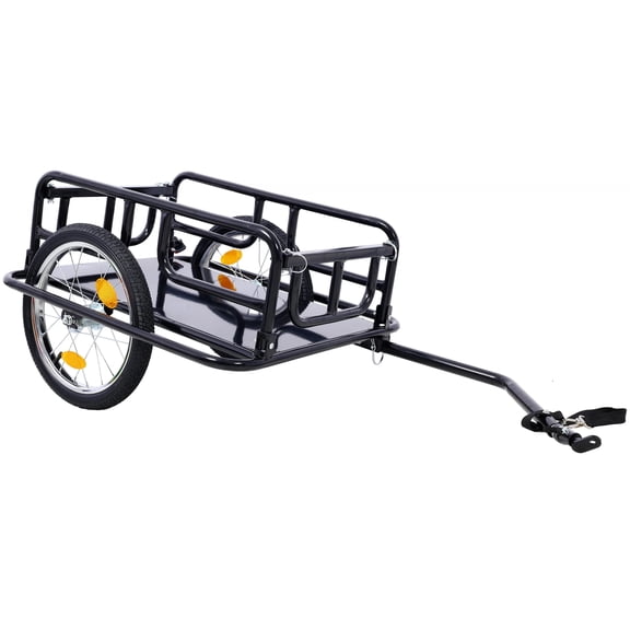 LuckyNote Foldable Bike Cargo Trailer with Universal Hitch, 16″ Wheels & Reflectors, 110 lbs Capacity Bicycle Wagon, Black