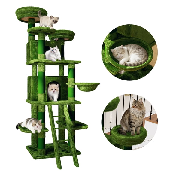 LuckyNote Large 70.87in Cat Tree, Multi-Level Cat Tower with 2 Private Condos, 3 Perches & Hammock, Natural Sisal Scratching Areas, Safe & Stable for Multi-Cat Families