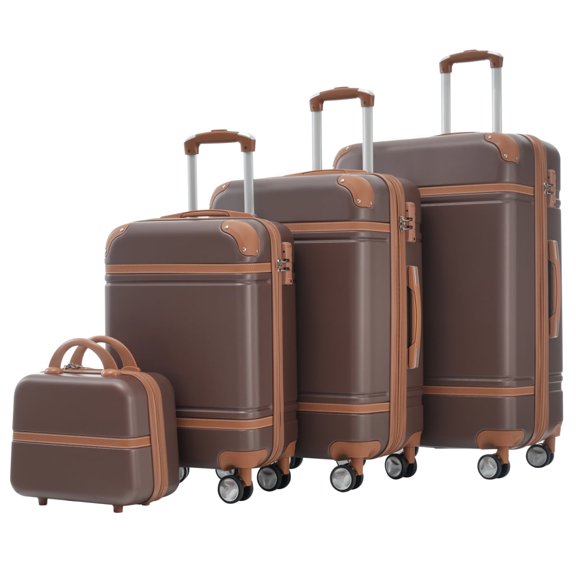 【LuckyNote】Lightweight 4 Piece Hardshell Luggage Set with TSA Lock and Spinner Wheels, Includes 20/24/28 Inch Suitcase & Cosmetic Case
