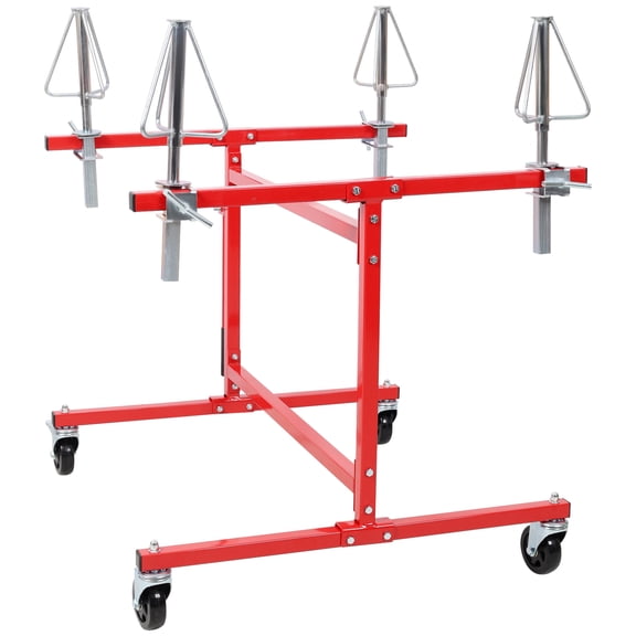 LuckyNote Mobile Wheel Panel Paint Stand, 4-Rim Rotating Painting Rack with Height Adjustment, Heavy Duty Auto Body Stand for Garage Workshop, Red