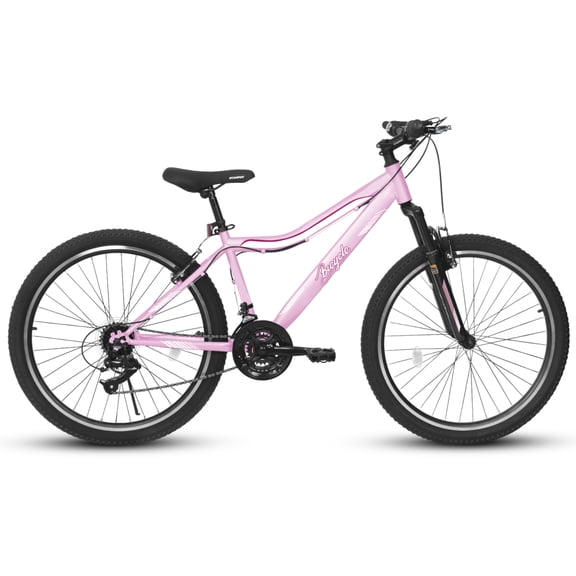 LuckyNote Mountain Bike 26 Inch for Men Women Teens, High-Density Carbon Steel Frame 21 Speed Front Suspension Dual V-Brakes, Pink/Green