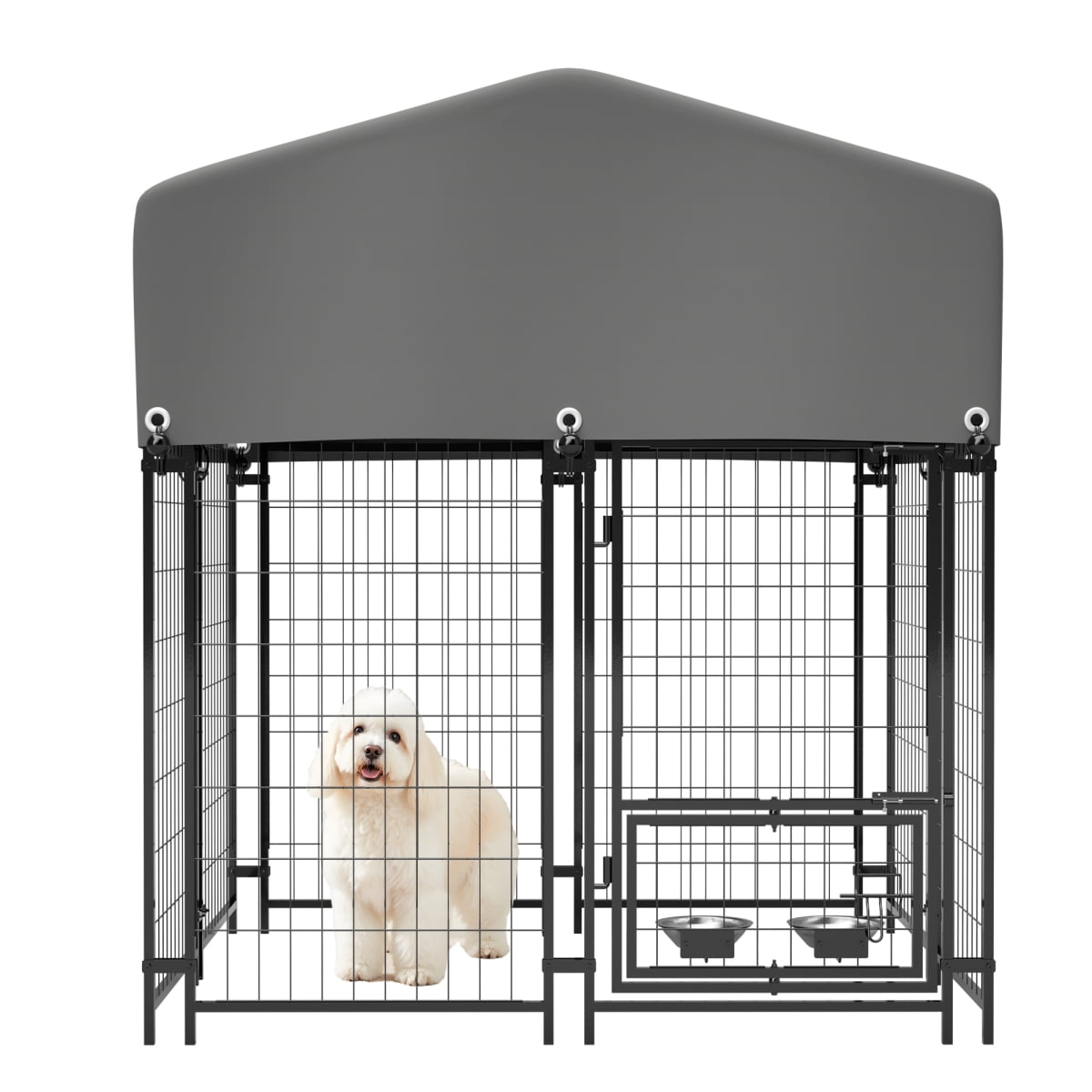 LuckyNote Outdoor Dog Kennel 4.23'x3.83'x4.83' with Roof, Heavy Duty Welded Wire Crate, All-Weather Protection & Safe Lock, Grey